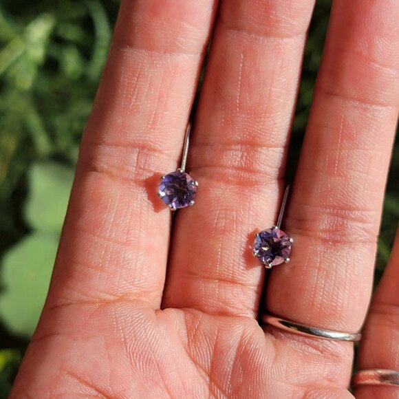 Vintage 925 sterling silver amethyst leverback drop earrings - Picture 9 of 16